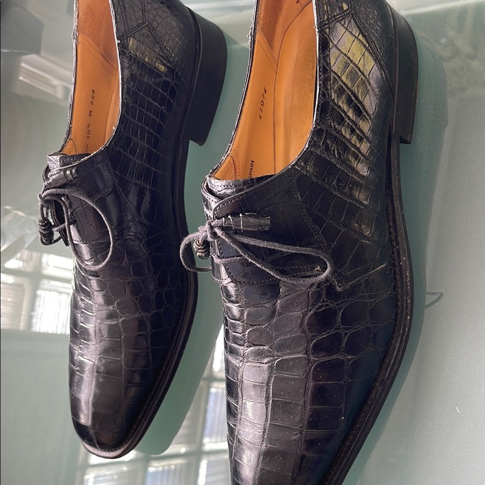 Mezlan Black Crocodile Leather Men's Shoes - Picture 3 of 10